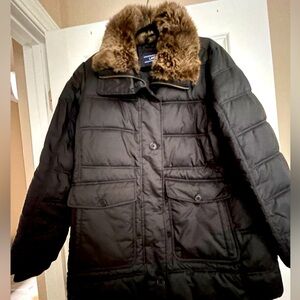LAND’S END Ladies Petite Large Down Winter Parka with Faux Fur Collar